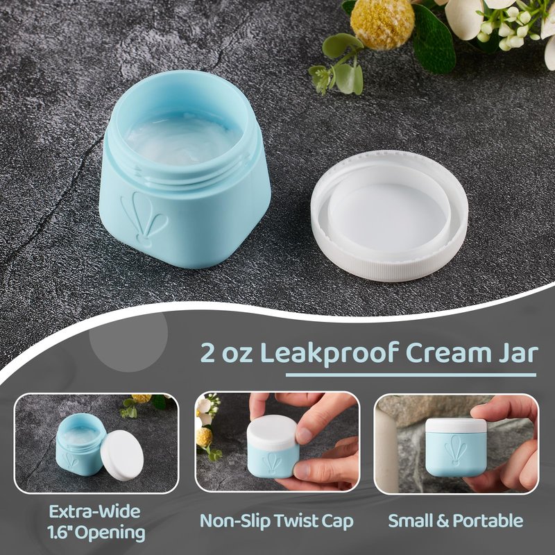 INSFIT travel bottles for toiletries 8 Pack, Leak proof Travel Size Toiletries Containers with toiletry bag, Squeezable Silicone Bottles & Cream Jars, Travel Essentials BPA-Free kit for Shampoo