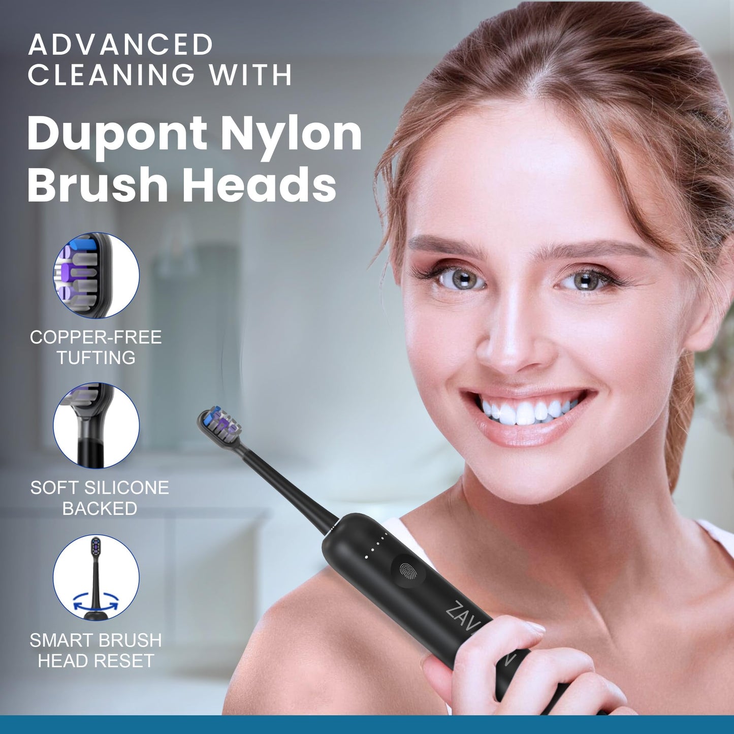 ZAVARON Sonic Electric Toothbrush for Adults – Oscillation & Vibration Rechargeable Power Toothbrush with 5 Modes, 6 Brush Heads & Travel Case - 30+ Days Battery Life IPX7 Waterproof- 2Min Smart Timer