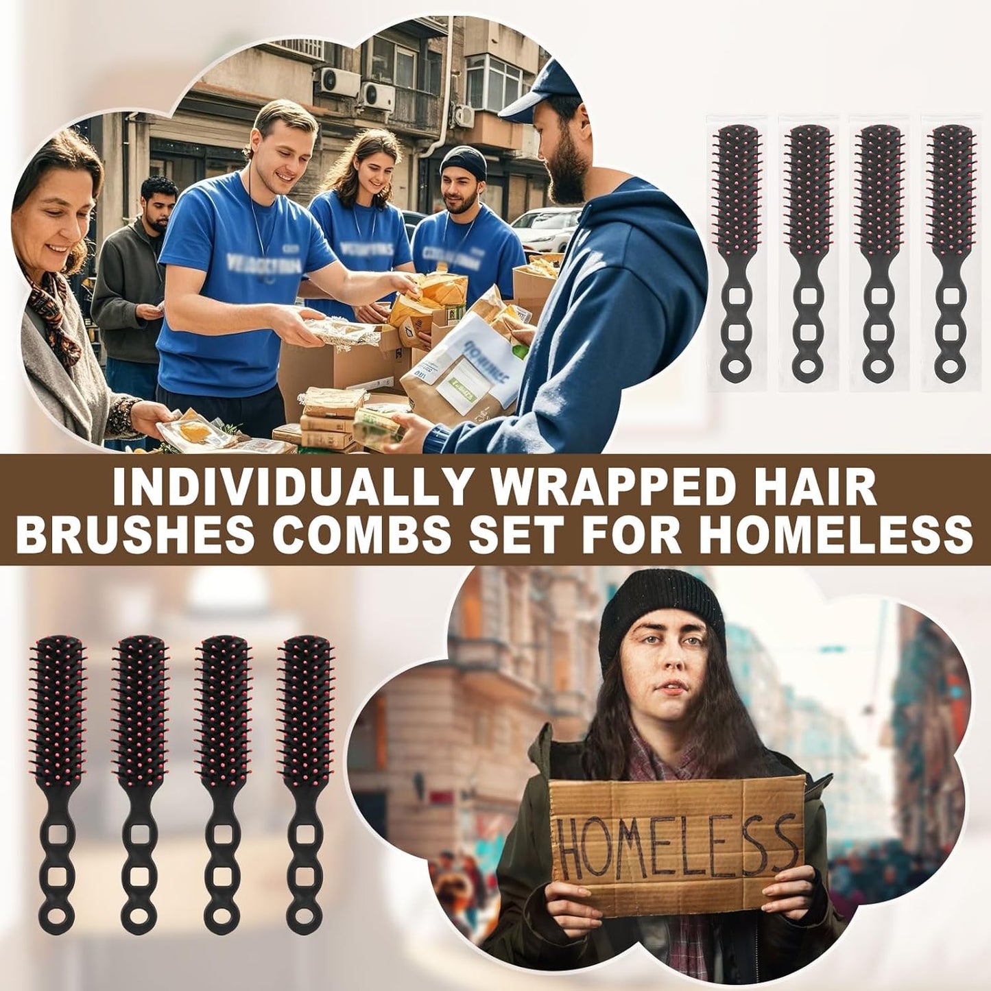 Hair Brushes Bulk - Individually Wrapped for Curly Hair | Ideal for Shelters & Hotels (100 PCS)