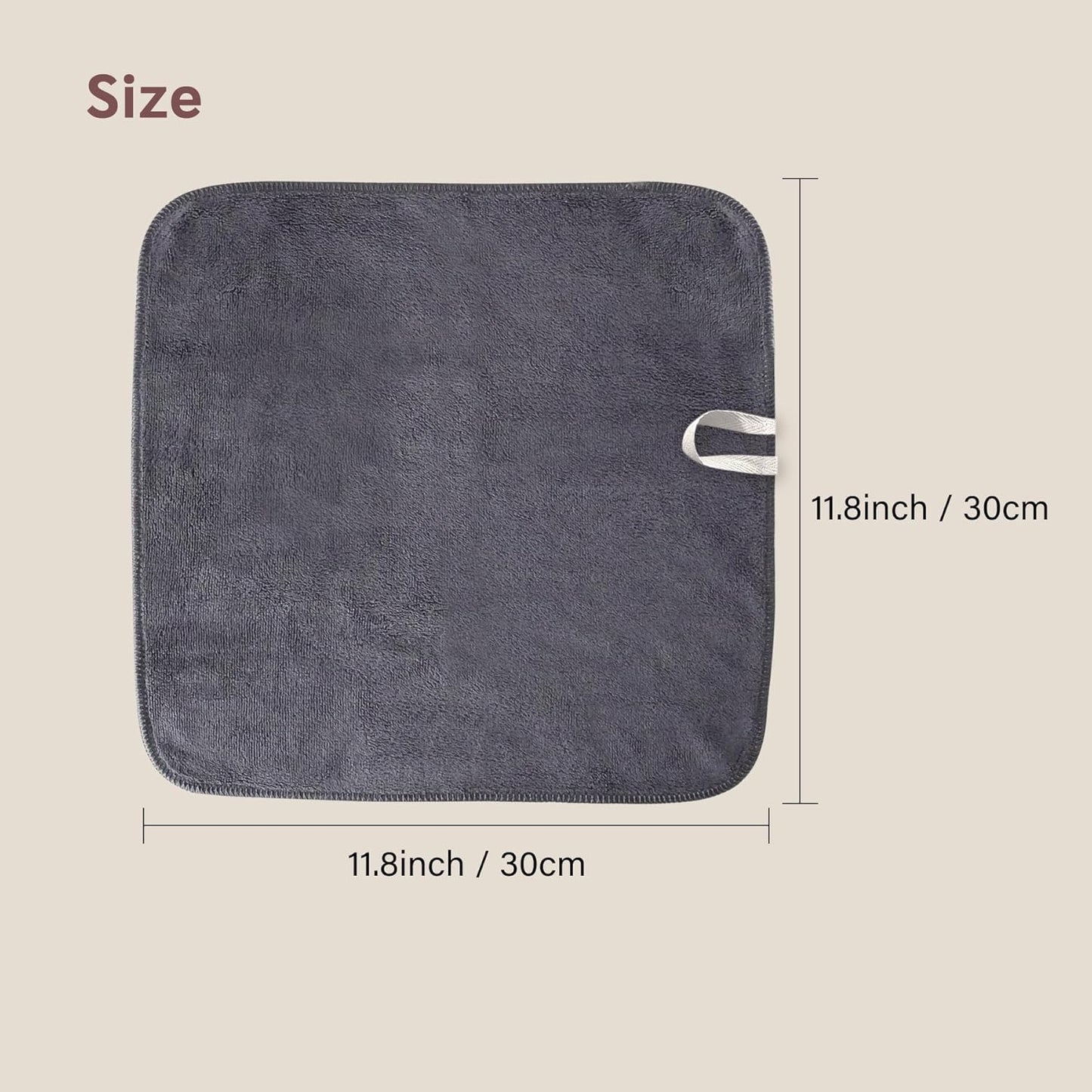 Reusable Makeup Remover Cloths - 12x12 Inch Microfiber Towels | 6 Pack Fast-Drying Grey Face Washcloths