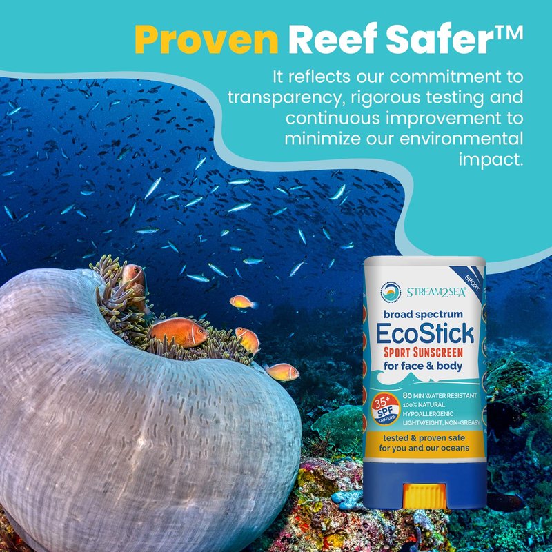 STREAM 2 SEA EcoStick SPF 35 Mineral Sunscreen Stick, Sweat Water Resistant Sunblock, USDA Approved Biodegradable Paraben Free Reef Safe Sunscreen Protection UVA UVB (EcoStick Sport) - 0.5 oz
