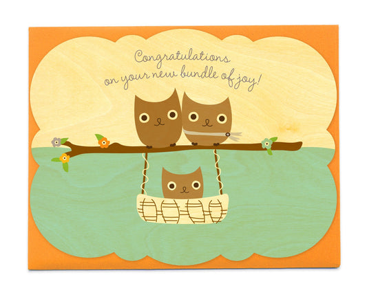 Night Owl Paper Goods Baby Hoot Sky Wood Congratulations Card