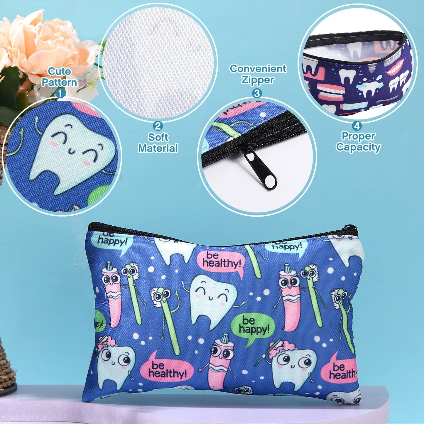 Potchen 36 Pcs Dental Hygienist Gifts - Makeup Bags, Hair Scrunchies, Tooth-Shaped Key Chains, Hair Holder for Women and Dental Assistants
