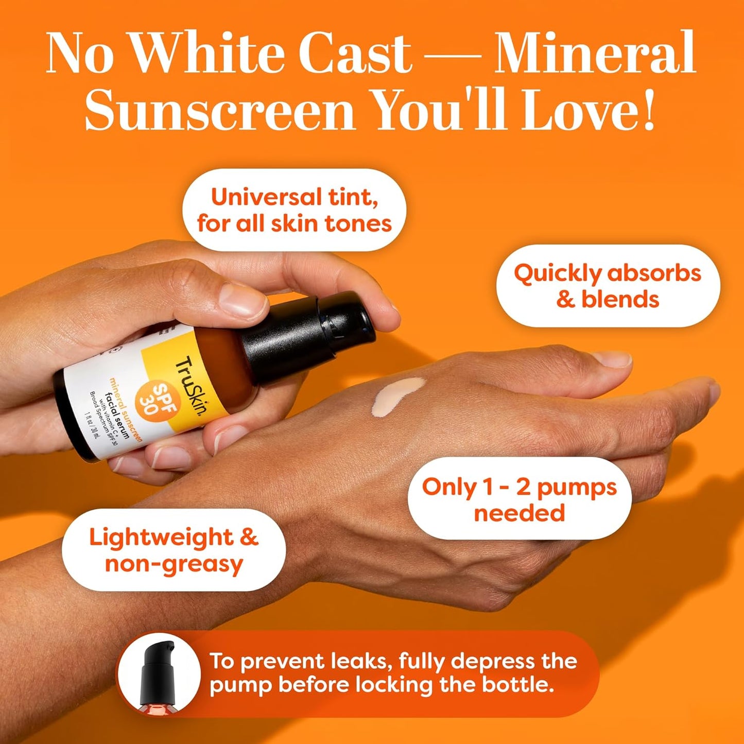 TruSkin Sunscreen Serum - SPF 30 Tinted Mineral Face Serum with Zinc Oxide | Lightweight, Sheer Finish, 1 fl oz