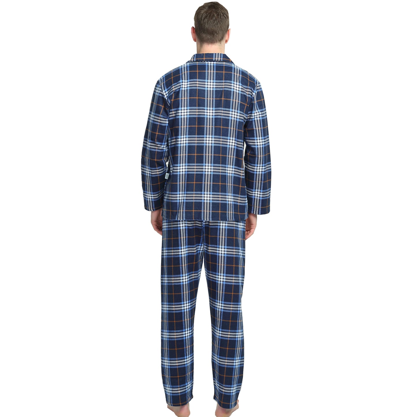 GLOBAL Men's Pajamas Sets 100% Cotton Flannel Sleepwear Long-Sleeve top & Bottom