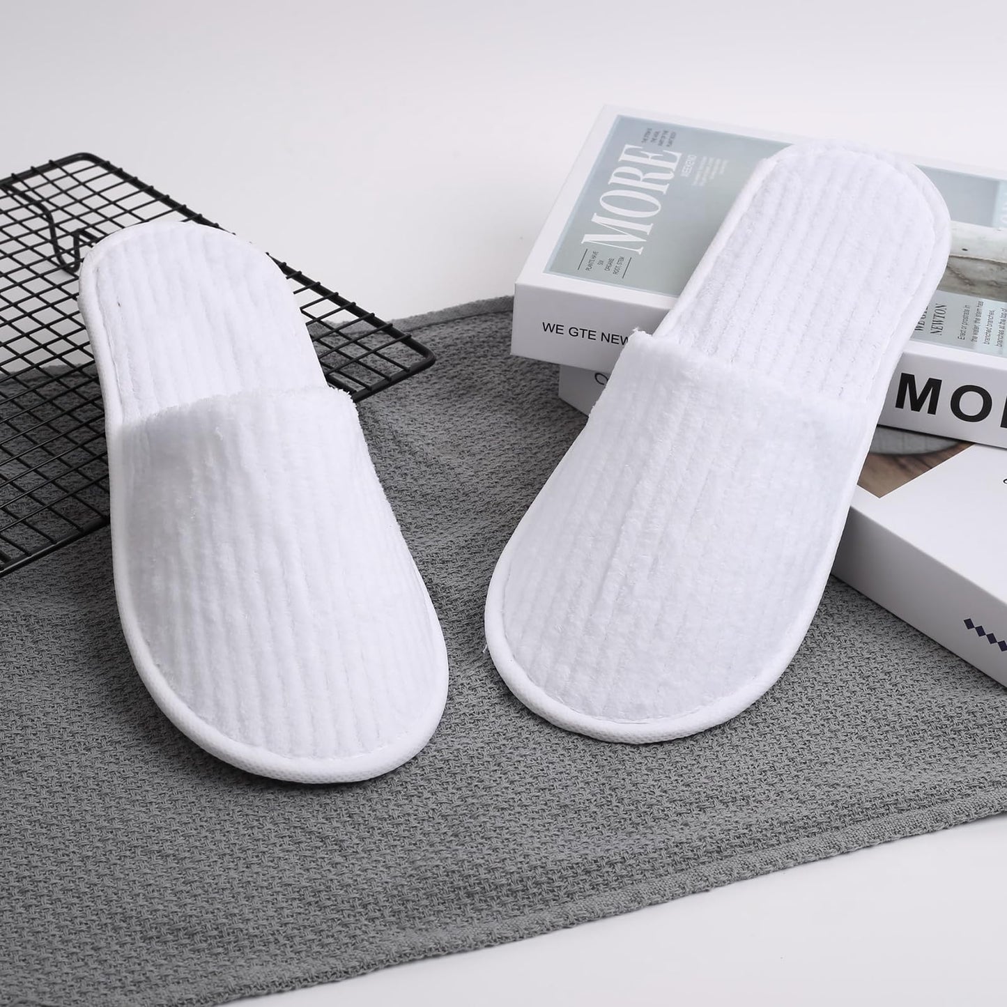 Frcctre 20 Pairs White Disposable Slippers, Closed Toe Soft Coral Fleece SPA Slippers for Women and Men, Comfortable Non-Slip Disposable Slipper for Travel Guests Hotel Home Salon