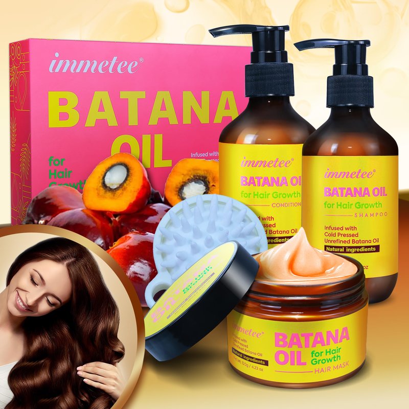 immetee Shampoo & Conditioner Set, Infused Batana Natural Ingredients, With Hair Mask and Massage Comb, Deep Moisturizing Treatment for Dry, Color-Treated Hair, 6.76 Fl Oz Each,4-Pack