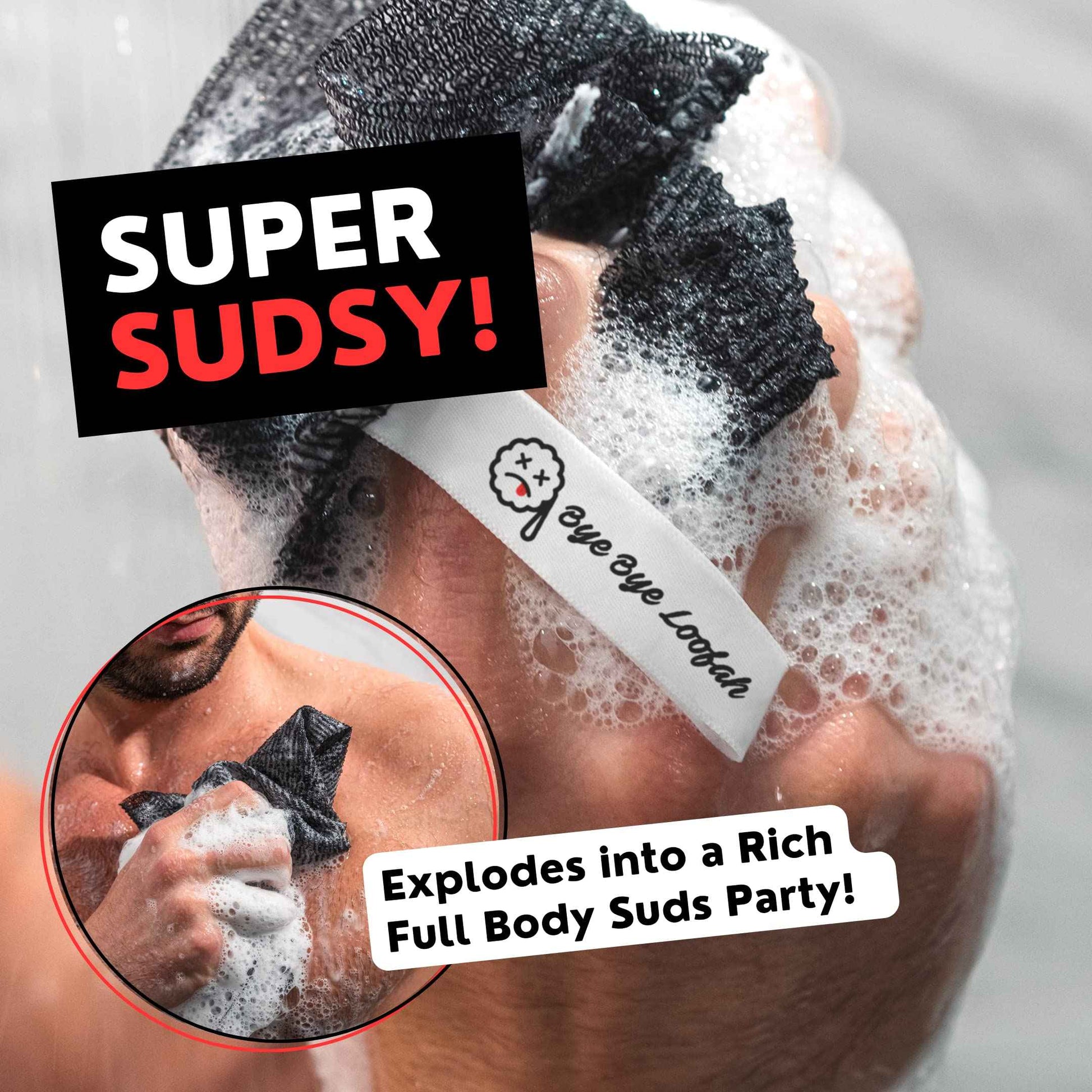 Extra Rough Exfoliating Washcloth - Extreme Body & Back Scrubber for Shower, Extra Long, Hygienic Exfoliator Wash Cloth, Men Or Women, 2 Count Pack, 1 Black & 1 Grey Color, Bye Bye Loofah