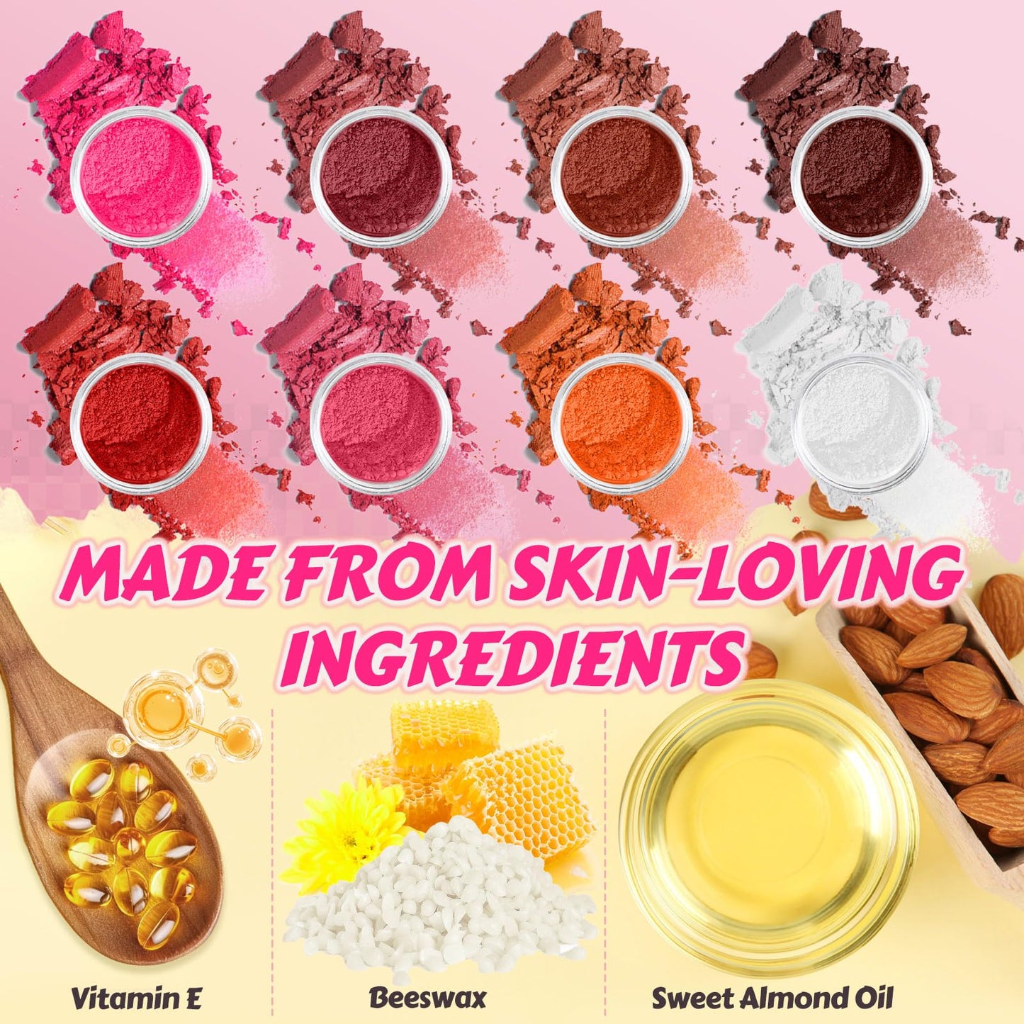 JCOOS DIY Blush Making Kit for Women | Make Your Own Cream Blush Eyeshadow Lip, Dewy Finish with Beeswax & Sweet Almond Oil, 8 Colors Pigment, Includes Puff Makeup