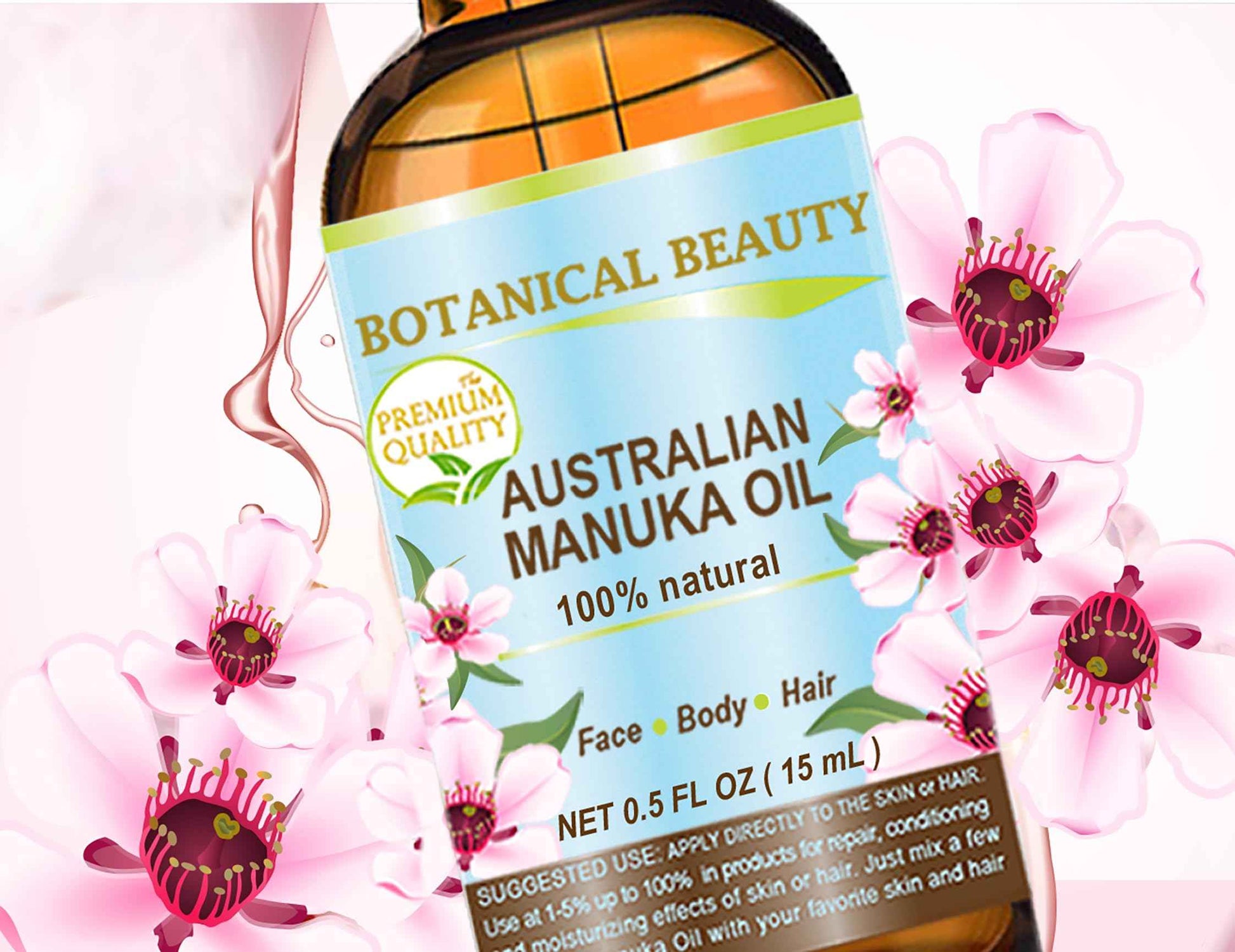 Botanical Beauty MANUKA OIL WILD GROWTH RAW 100% Natural VIRGIN UNREFINED Cold Pressed Carrier Oil. for Skin, Face, Hair, Lip and Nail Care Anti-Aging 0.5 Fl Oz - 15 ml