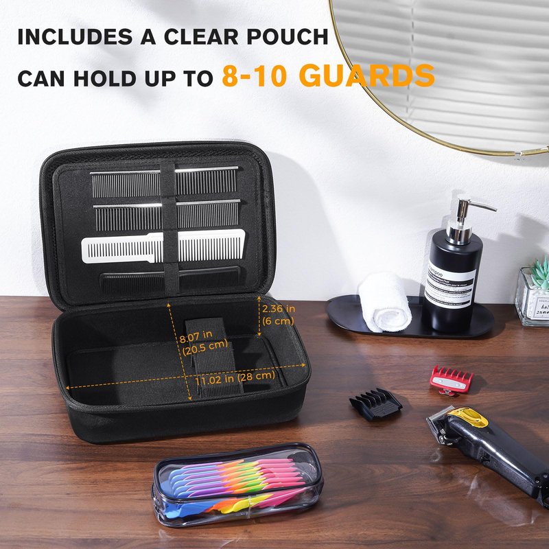 ProCase Hard Barber Accessories Case, Travel Bag for 3 Hair Clippers and Supplies, Trimmer Organizer Storage Box with Clear Pouch, Portable Holder for Men Razor Guard Grooming Kits -Black