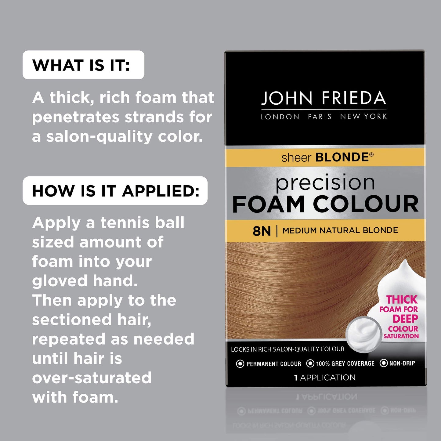 John Frieda Precision Foam Colour Medium Natural Blonde 8N, 1 Application