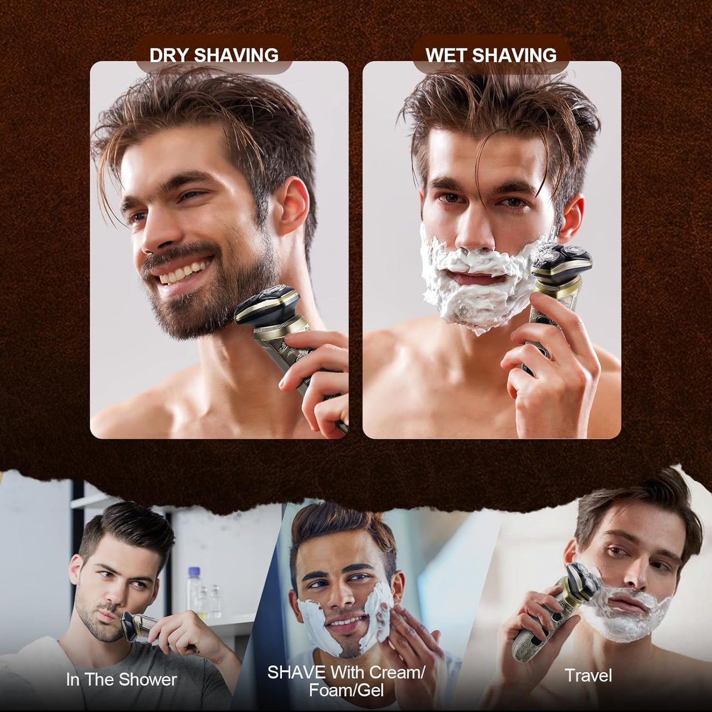Electric Razor for Men - Rechargeable Cordless Shaver with Pop-Up Trimmer | IPX7 Waterproof, Gold