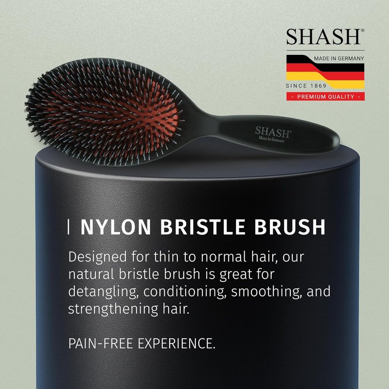 Boar Bristle Hair Brush - Handmade in Germany | Nylon & First Cut Bristles for Normal to Thick Hair - Gently Detangles & Softens (Large)