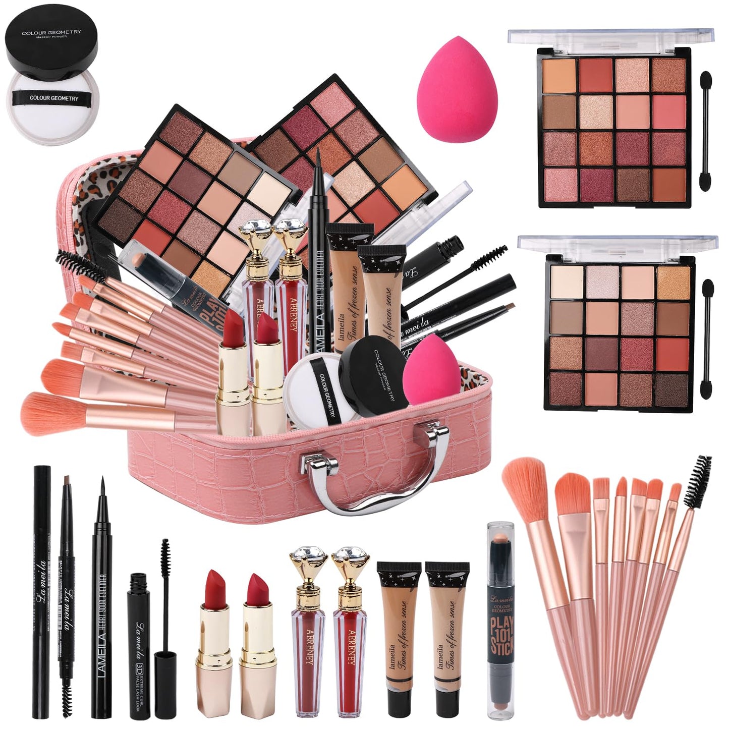 All-in-One Makeup Kit for Teen Girls - 32 Colors Eyeshadow, Foundation, Brushes & More | Pink