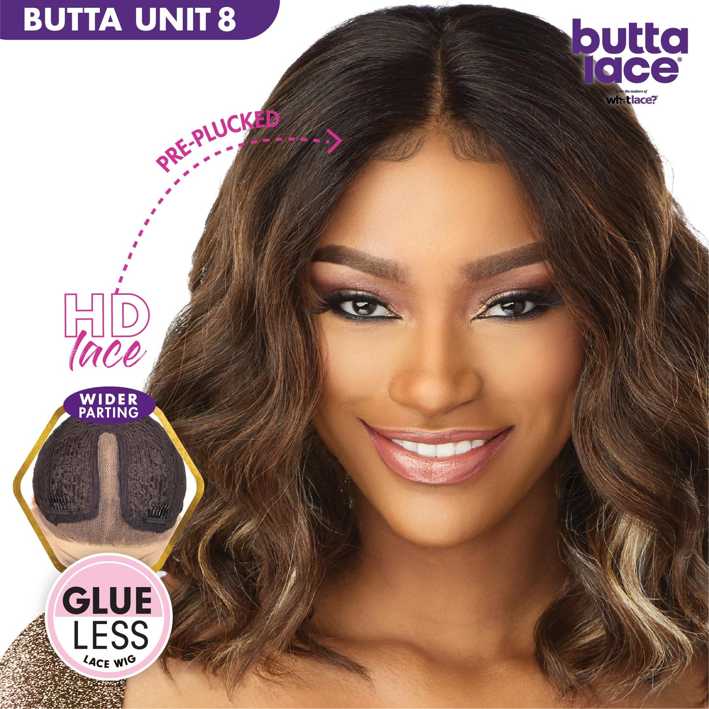 Sensationnel Butta Lace Wigs - Unit 8 Extra Wide 5 Inch Deep Parting Synthetic Preplucked Hairline Glueless Lacefront (1B OFFBLACK)