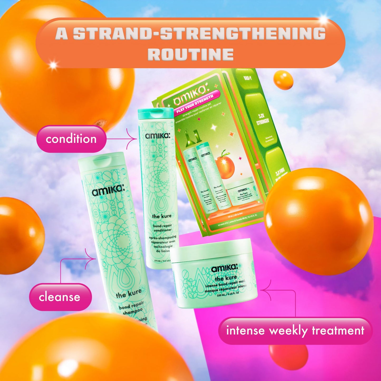amika play your strength: strength repair routine set