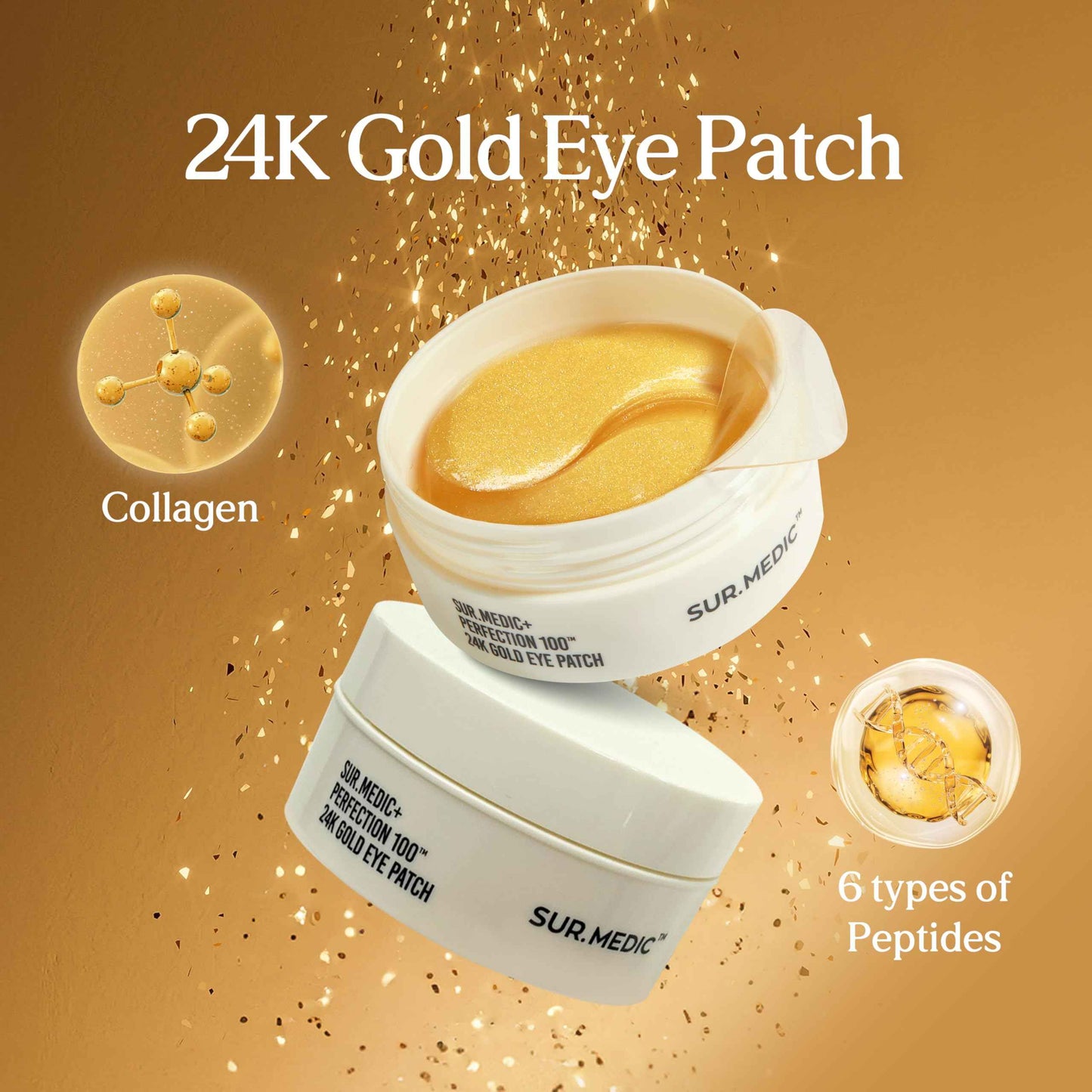 SURMEDIC Perfection 24K Gold Eye patches (60 Pairs), Gel Under Eye Pad for Puffy Eyes and Dark Circles with Caffeine, Undereye Bags, Korean Eye Skin Care with Collagen