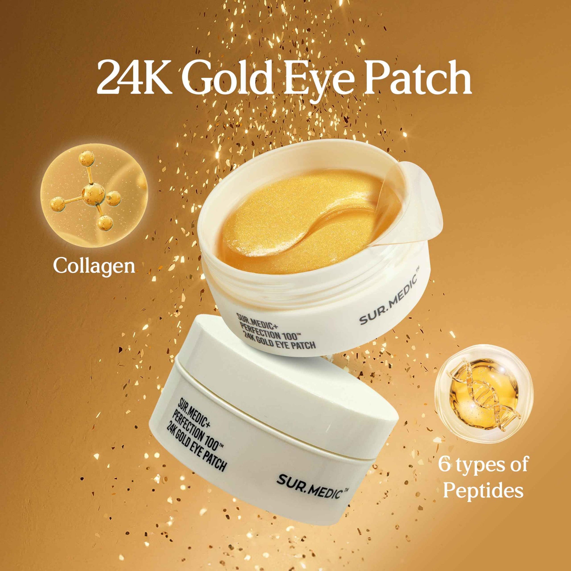 SURMEDIC Perfection 24K Gold Eye patches (60 Pairs), Gel Under Eye Pad for Puffy Eyes and Dark Circles with Caffeine, Undereye Bags, Korean Eye Skin Care with Collagen