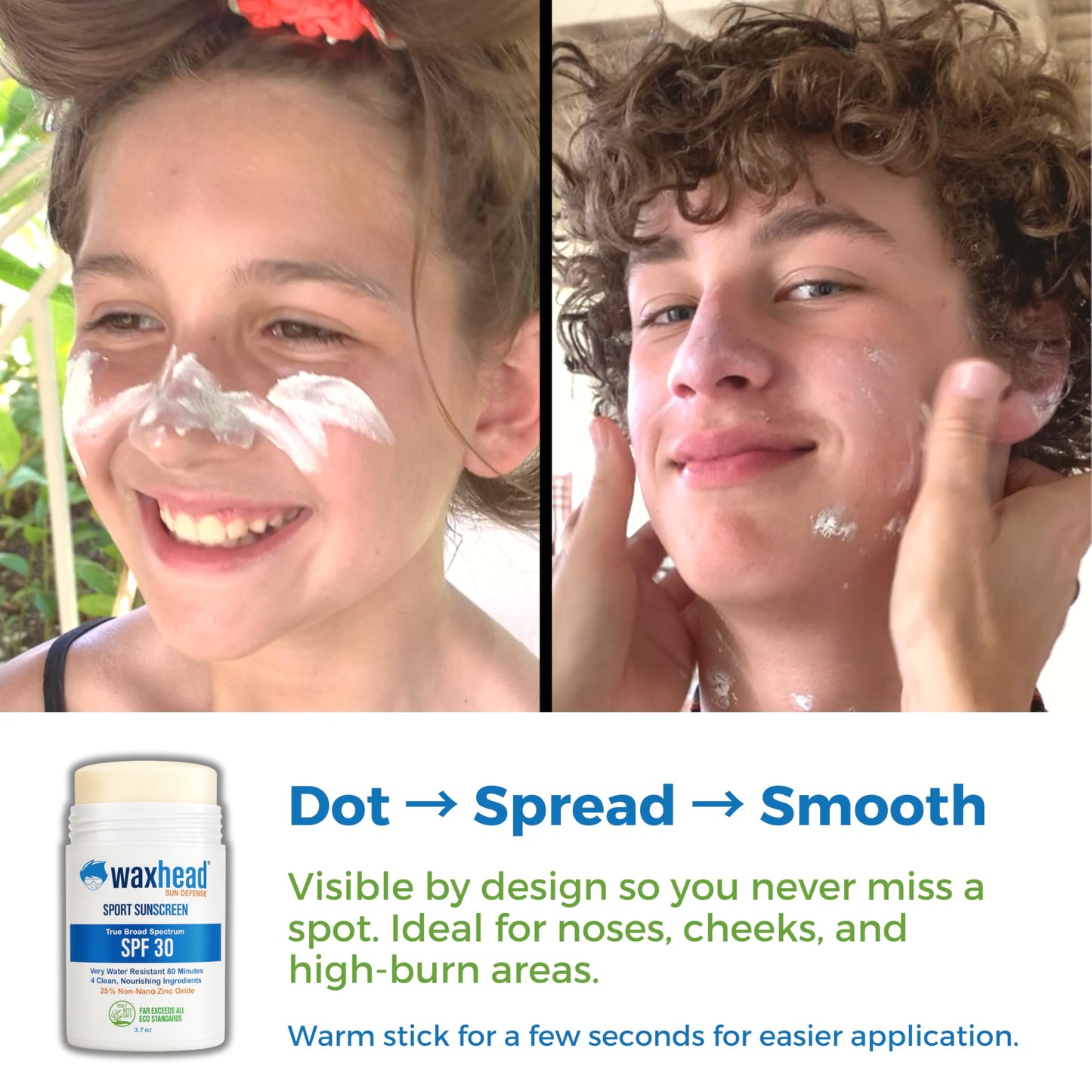 Waxhead Zinc Oxide Sunscreen Stick SPF 30, 4 Ingredients Mineral Sunscreen for Face & Body, EWG 1, Reef Safe Non-Nano, Baby & Kids Sensitive Skin, Water Resistant Sport Tattoo Sunblock, 3.7 oz