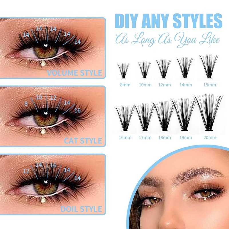 Natural Lash Clusters - 280 PCS D Curl Mink Eyelash Extensions | Soft & Natural DIY Lashes (8-16mm)