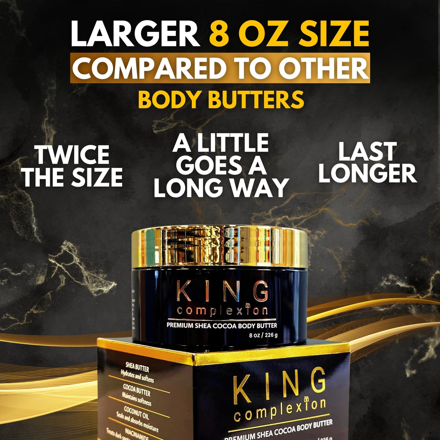 King Complexion Shea Cocoa Premium Body Butter - Large 8 oz - Coconut Oil - Black Skincare - Body Moisturizer - Ultra Hydration - Massage Butter - Light Cocoa Smell - Gives Skin It's Natural Glow