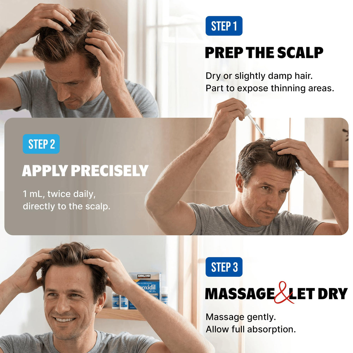 Kirkland Signature Minoxidil Topical Solution USP 5%, Extra Strength Hair Regrowth Treatment for Men, 6 Months Supply