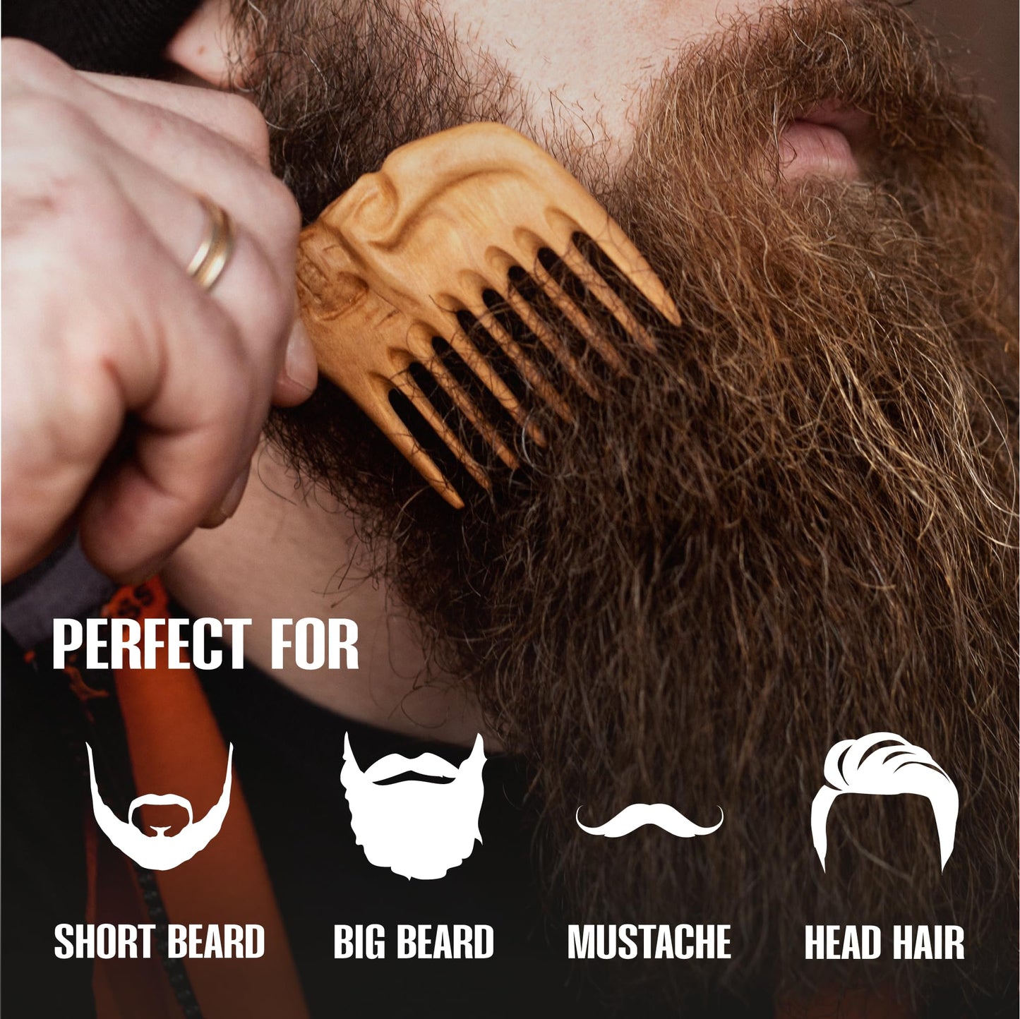 Handmade Wooden Beard Comb for Men Eco-Friendly Natural Wood Anti-Static Beard Grooming Tool Perfect for Styling Detangling & Shaping Gentle on Beard & Skin Sustainable Gift Idea (Pear Skull)