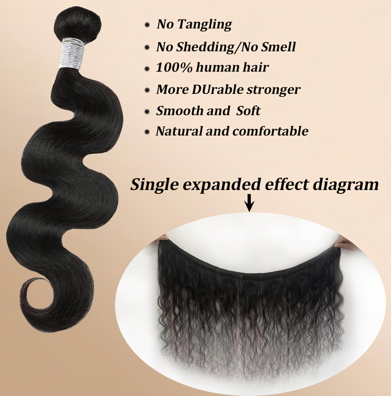 EclatWigs 12A Unprocessed Brazilian Human Hair Body Wave Bundles 1 Bundle 22 Inch Natural Black Soft Smooth Double Weft Quick Weft Hair Extensions for Women