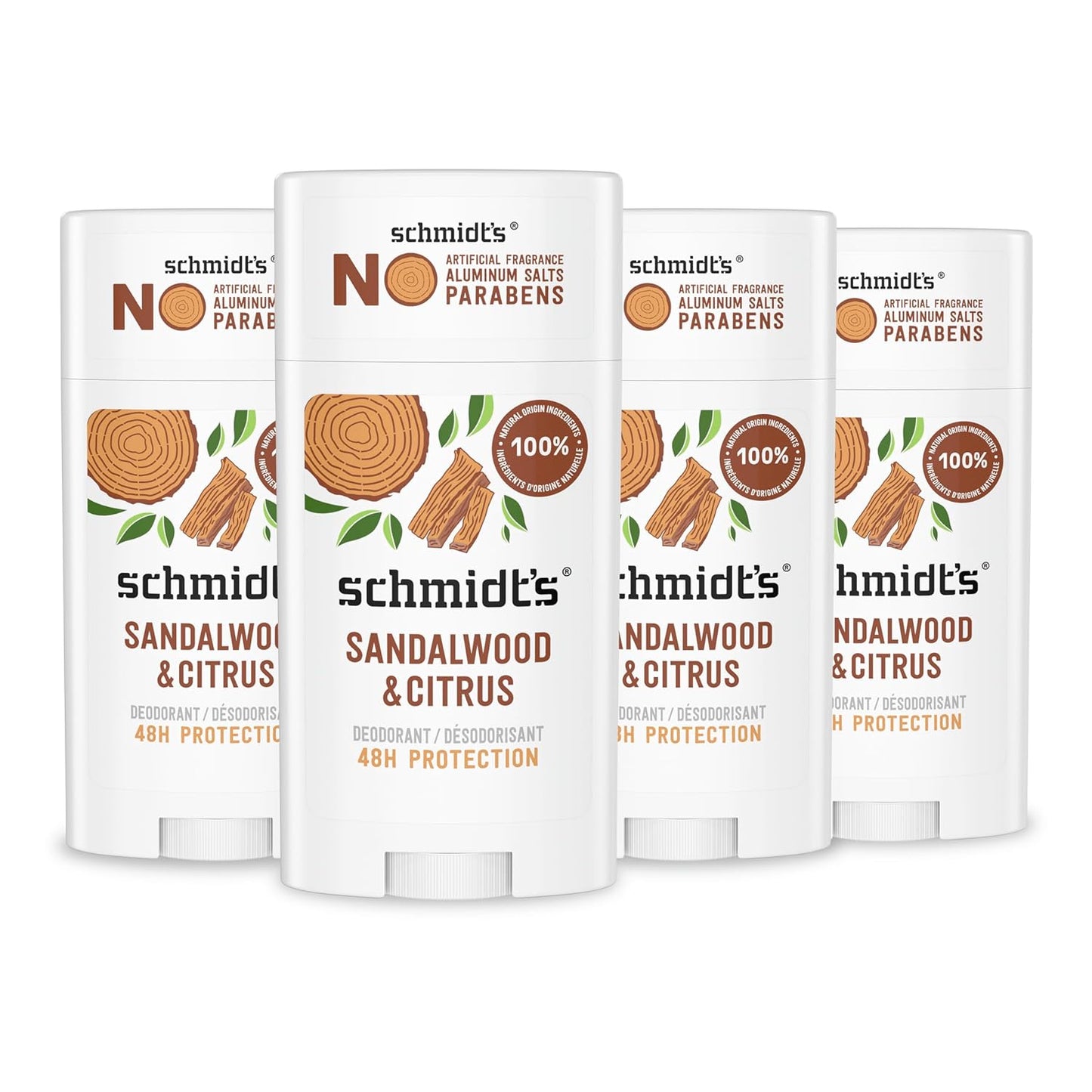 Schmidt's Vegan Deodorant - Aluminum-Free Sandalwood & Citrus | 24-Hour Odor Protection, 2.65 oz