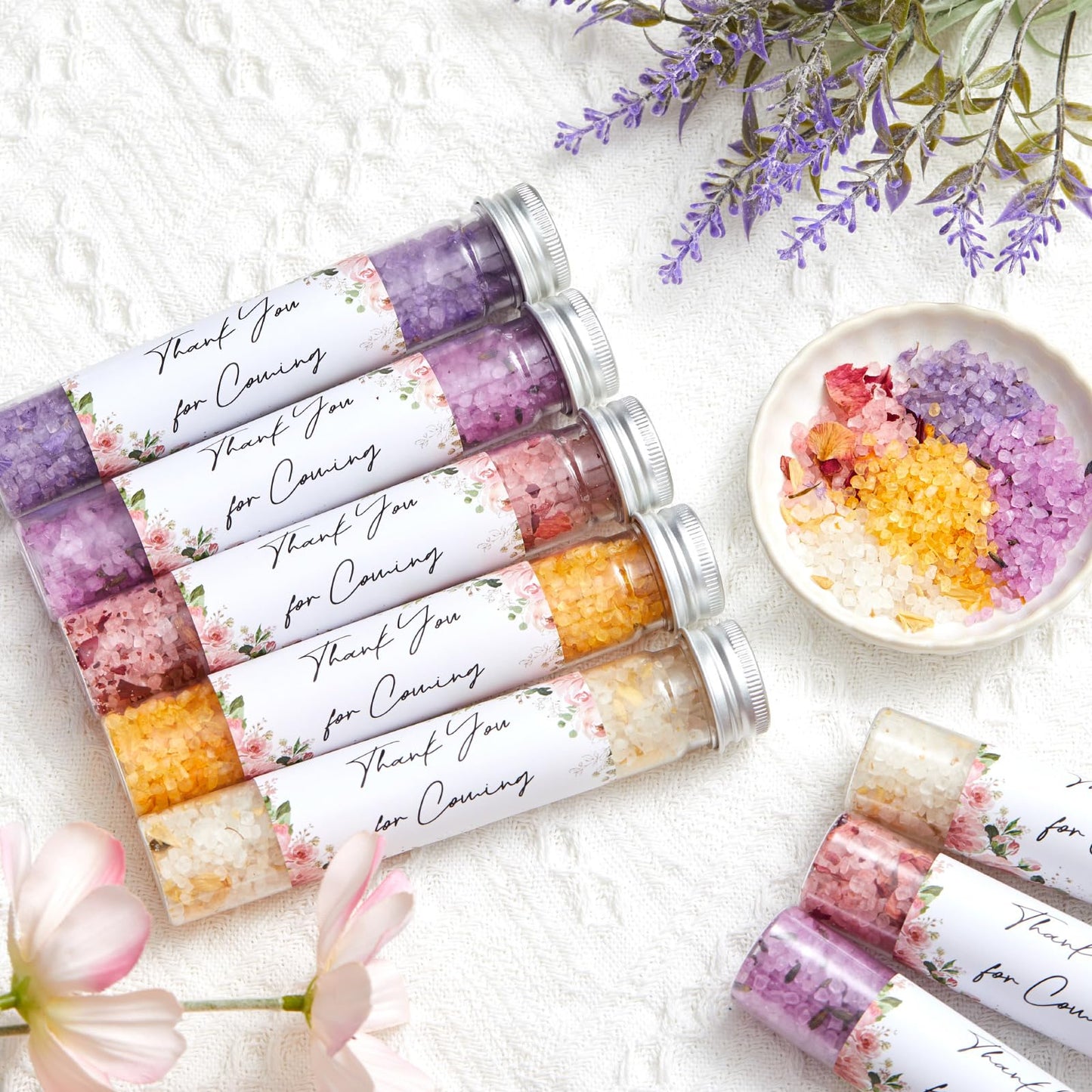 Dimsile 24 Pcs Aromatherapy Bath Salts Test Tube Bath Salts for Women Relaxing Spa Gifts Set for Wedding Christmas Birthday Baptism Party Favors (Floral)
