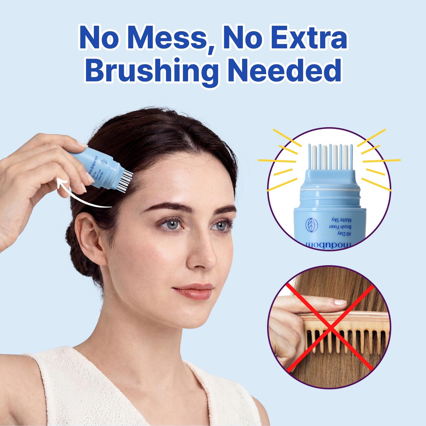 modubom All Day Brush Fixer Matte Sky - Hair Taming Wand for Flyaways and Frizz, Non-Sticky Hair Finishing Stick for Sleek Look, Natural Hold Hair Tamer for Baby Hair & Bangs, Portable Hair Wax Stick