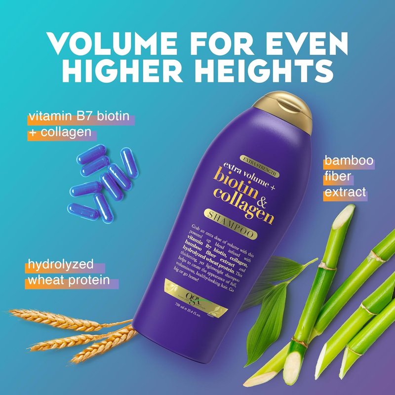 OGX Biotin & Collagen Volumizing Shampoo - Extra Strength for Thicker, Fuller Hair | 25.4 fl oz