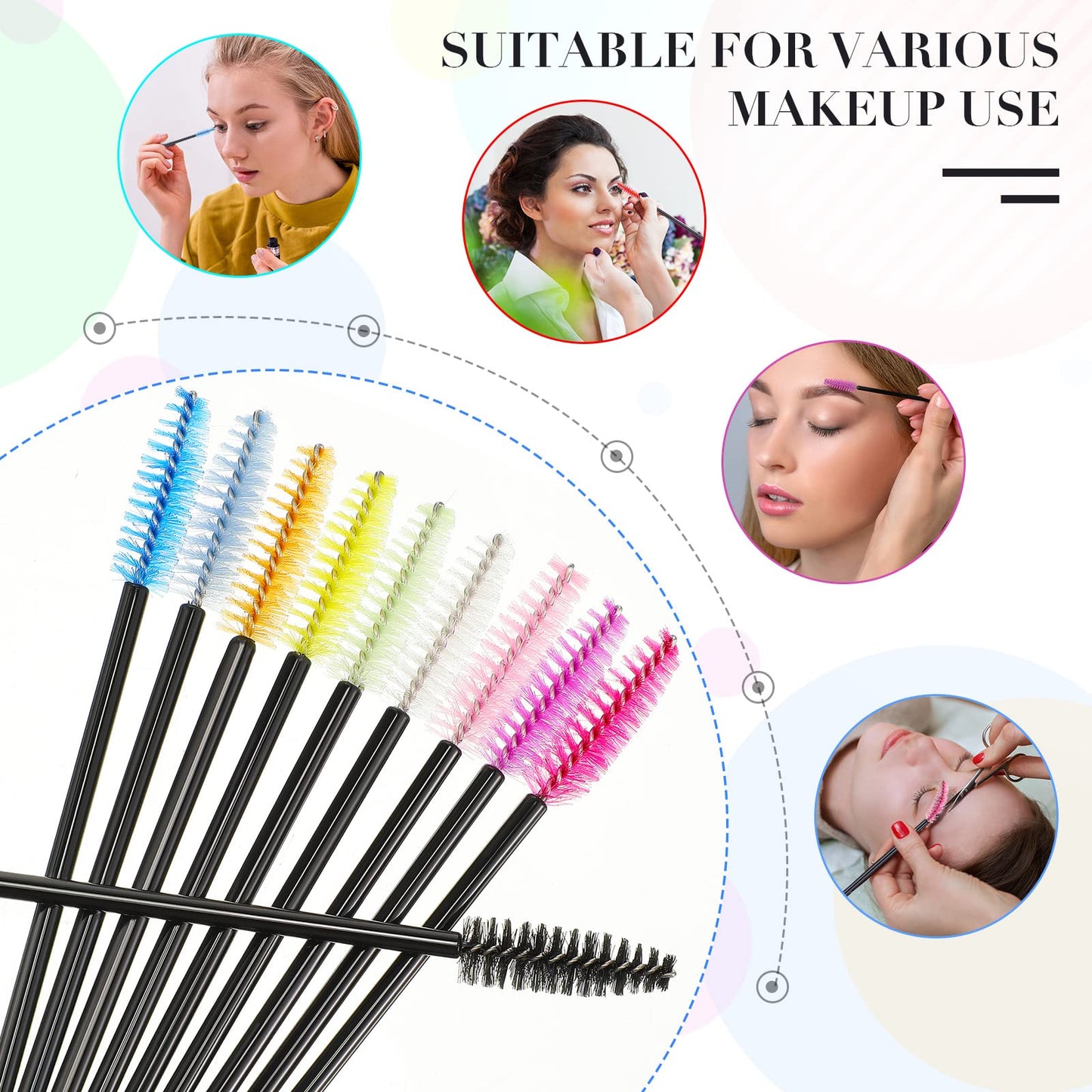 1000 Pcs Disposable Eyelash Mascara Brushes Mascara Wand Eyelash Spoolies Brush Applicators Eyebrow Comb for Eye Makeup Lash Extension, 3.86 Inches, 10 Color