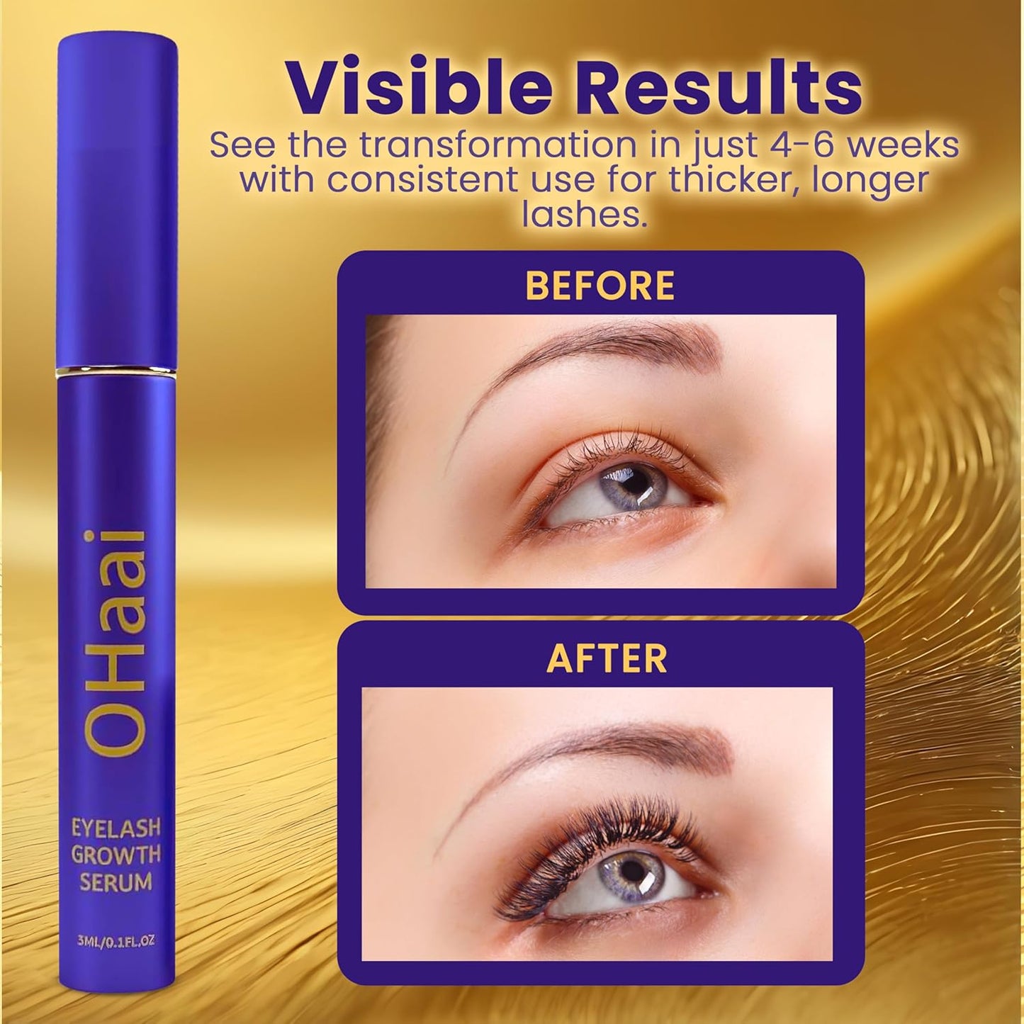 Eyelash Growth Serum - Prostaglandin-Free Formula for Thicker, Longer Lashes | Vegan & Cruelty-Free, 3ml, 90-Day Supply