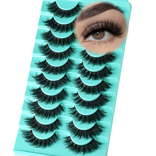 APCYUST Lashes Volume Mink Eyelashes 10 Pairs Natural Cateye Lash Strips Wispy Cat Eye Lashes Natural Look Short Thick Fluffy False Strip Eyelash Full Fake Lash Pack Black Pestañas Postizas for Women