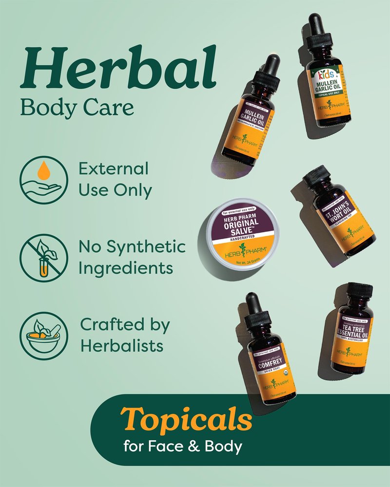 Herb Pharm Kids Mullein Garlic Ear Oil: Alcohol-Free Herbal Ally for Kids, Made with Certified Organic Mullein, Certified Organic Garlic, & USDA Organic Calendula, Topical Use Only, for Children, 1 oz