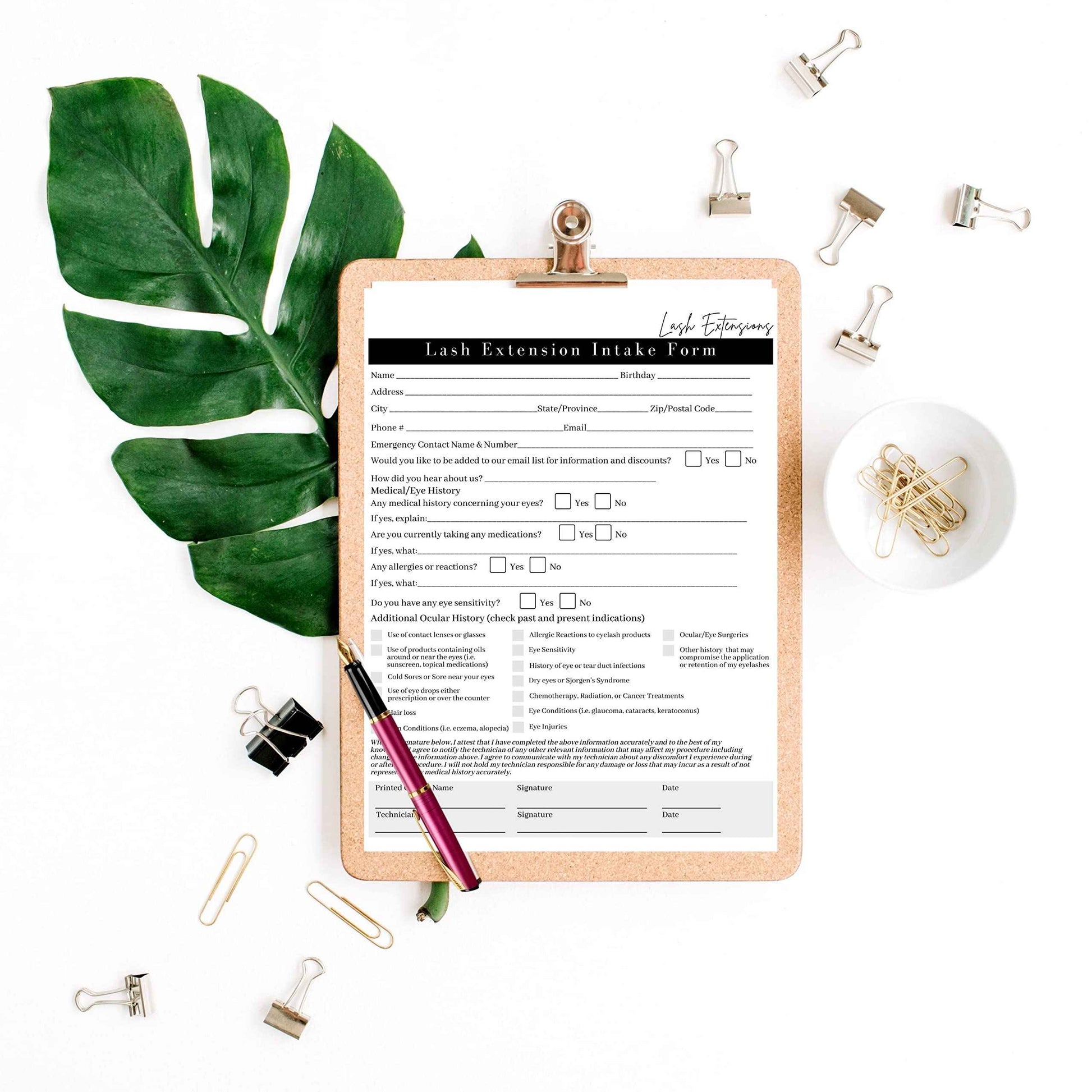 Lash Extension Consent, Intake, Aftercare Forms | 75 Pack | 8.5x11" Paper Size | Eyelash Extension Supplies