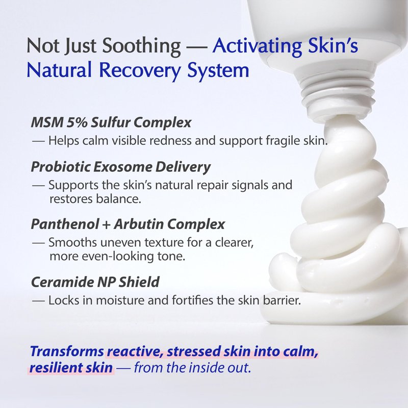liv.reome MSM Sulfur-Derived Redness Recovery Cream for Sensitive, Thin Skin – Probiotic Exosome + Panthenol + Ceramide NP