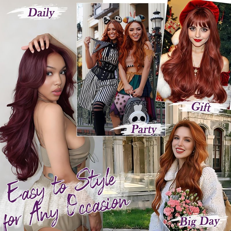 BARSDAR Dark Burgundy Clip in Hair Extensions - 20 Inch Loose Wavy Clip in Hair Extensions for Women, 5 PCS Layered Red Extension Lace Weft Voluminous Soft Synthetic Burgundy Hairpieces