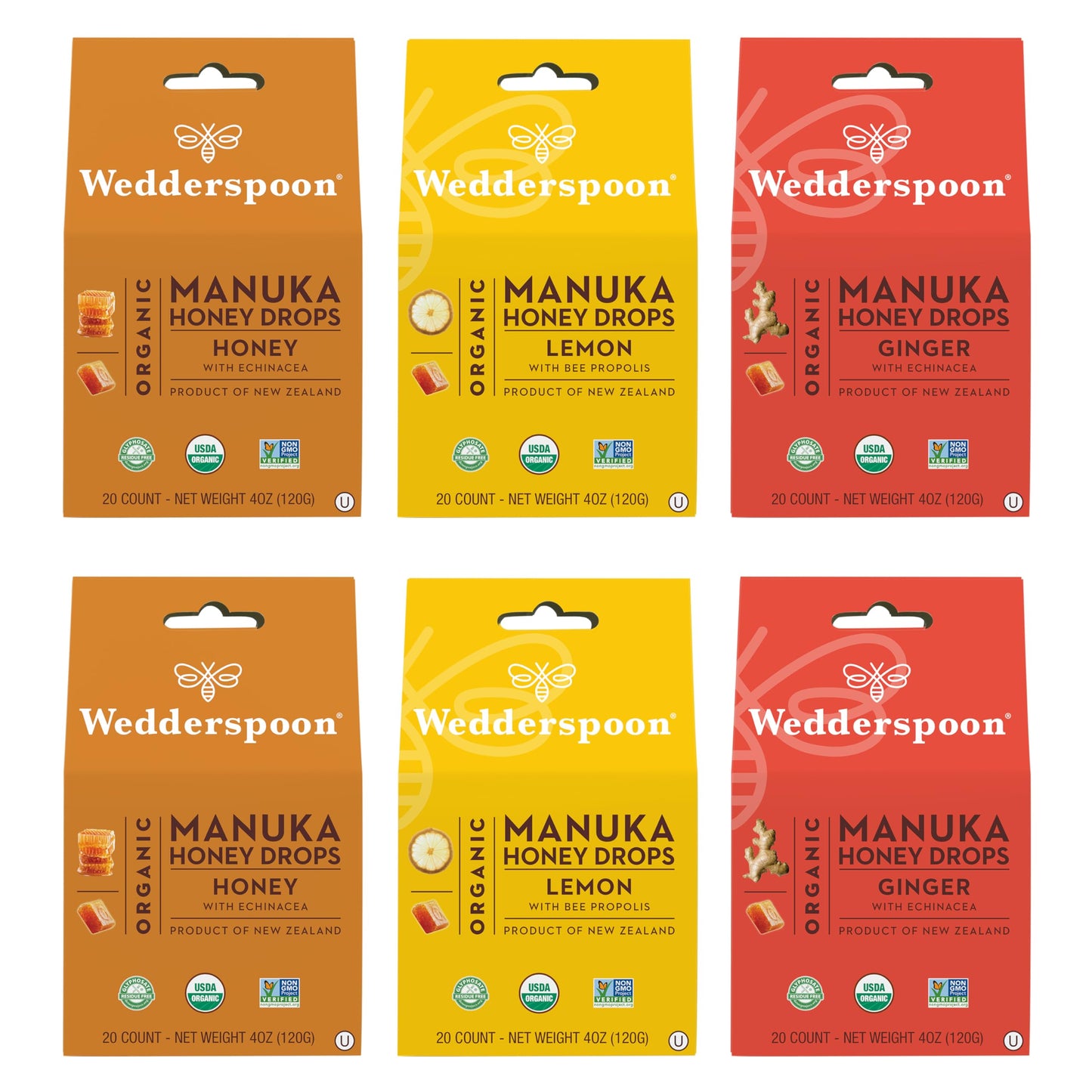 Wedderspoon Organic Manuka Honey Drops, Variety Packs, 120 Count | USDA Organic | Genuine New Zealand Honey, Natural Remedy for Dry Throat
