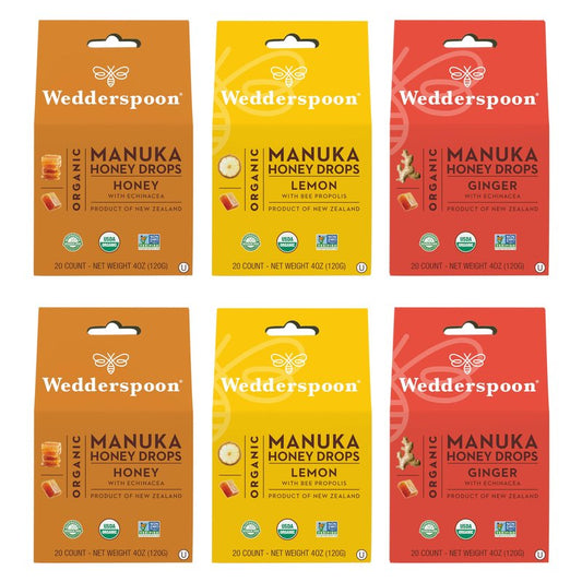 Wedderspoon Organic Manuka Honey Drops, Variety Packs, 120 Count | USDA Organic | Genuine New Zealand Honey, Natural Remedy for Dry Throat