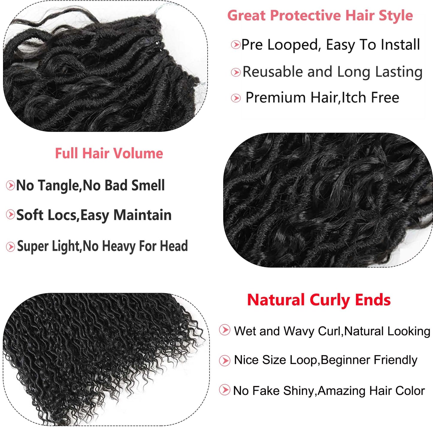 Ahrencan Boho Goddess Locs Crochet Hair 18 Inch, 7 Packs With Curly Ends, Soft Pre-Looped Hippie Locs for Women (18in, Pack of 7, 1B#)
