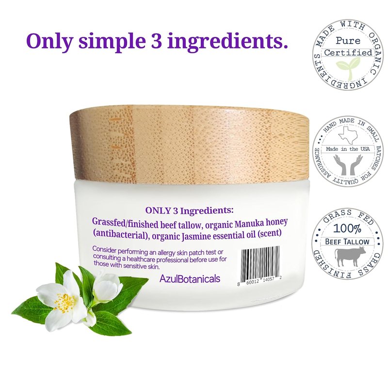 Whipped Tallow Balm - Grassfed Tallow, Manuka Honey, Jasmine Scent | 50g (1.7 oz)