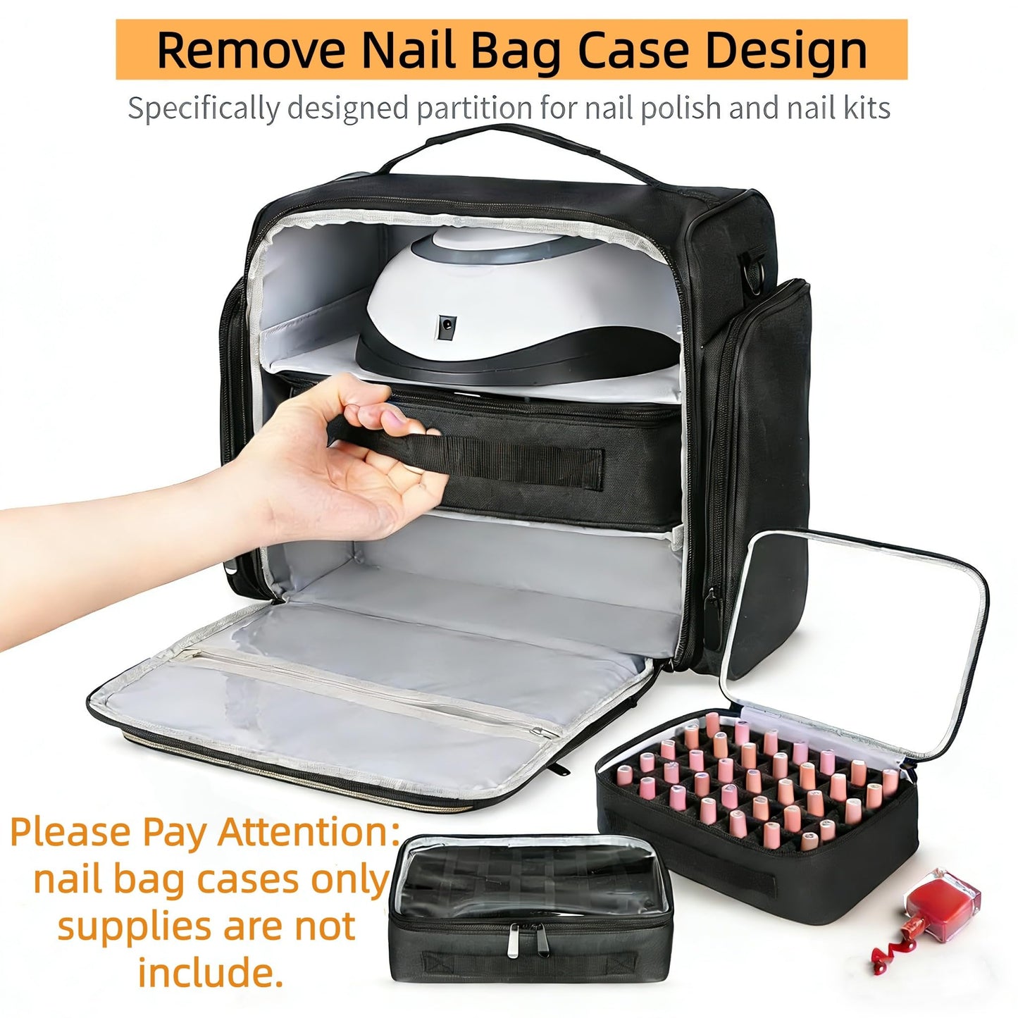 YUYAFN Nail Polish Organizer Holds 105 Bottles, Extra Large Capacity with 3 Removable, Pouches Portable Manicurist Travel Bag for Manicure Tools, Nail Lamp