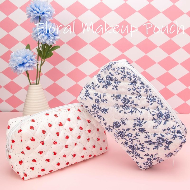 Vintage Quilted Makeup Bag Set - 6PCS Cosmetic Pouches for Brushes & Travel Accessories | Jouy Blue