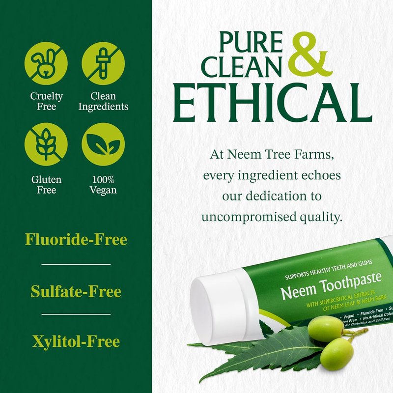 Neem Fluoride-Free Toothpaste - Vegan Natural Formula for Adults & Kids - Clove & Stevia | 4 Pack