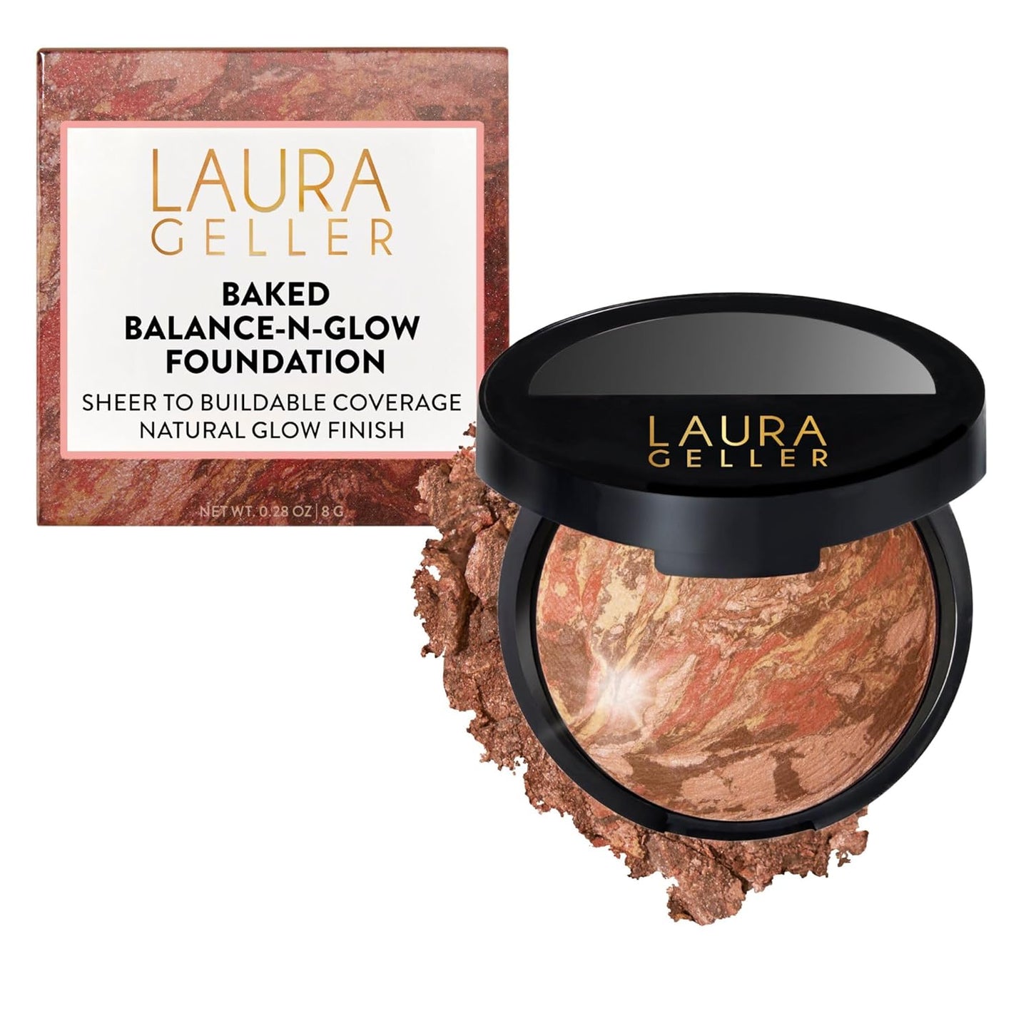Laura Geller Baked Balance-N-Glow Foundation - Deep - Buildable Sheer to Light Coverage, Satin Finish