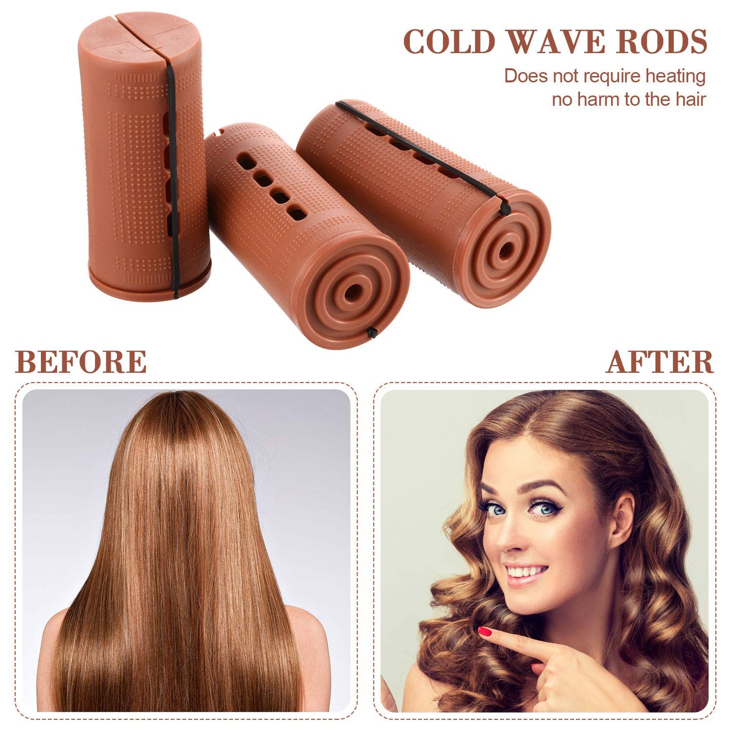 12 Pieces Large Hair Perm Rods Set Cold Wave Rods Plastic Hair Curling Rollers with Stainless Steel Rat Tail Comb Pintail Comb for Hairdressing Styling Tools(1.57 Inch,Brown)