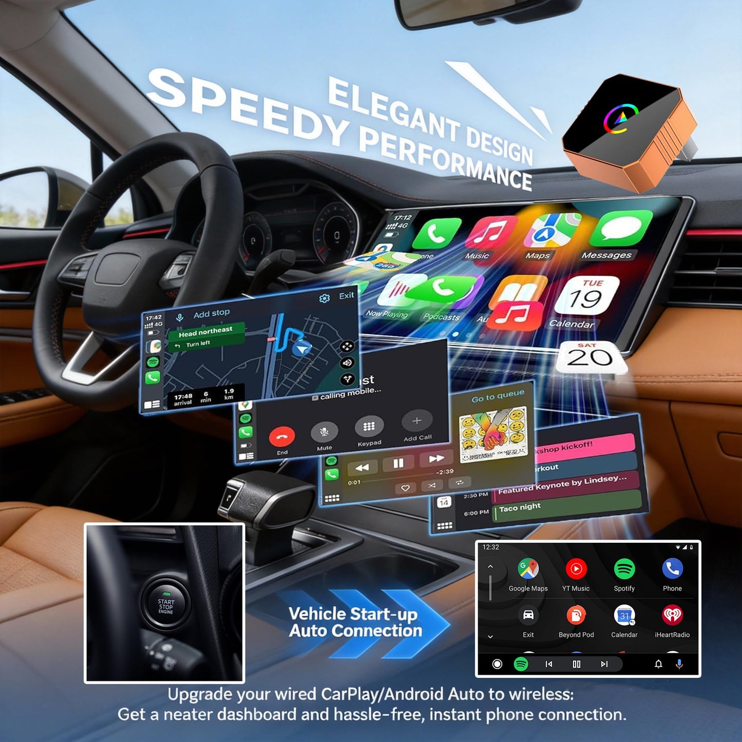fintaps 2026 Mini Wireless CarPlay Adapter for iPhone,2-in-1 Wired to Wireless for Android&CarPlay Auto,Plug and Play Fast & Stable Connection,Zero Delay Car Play for iOS 10+, Android 11+